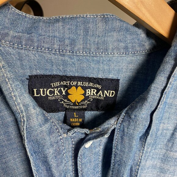 Lucky Brand		Tie Bow collarless Denim Blouse	Large - Picture 3 of 8